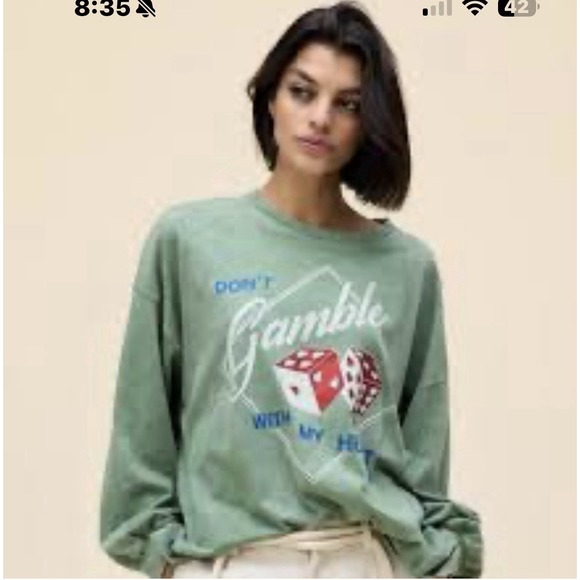 Daydreamer GreenLong Sleeve Don't Gamble With My HeartDice OS Oversized NWT
